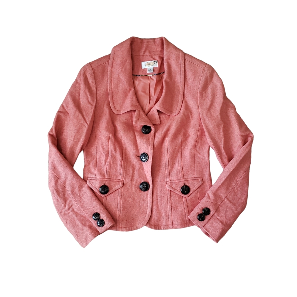 Talbots Women's Wool Long Sleeve Three Button Blazer Size 4 Salmon Coral Pink